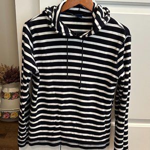 ANN TAYLOR NAVY & WHITE STRIPED HOODED SOFT SWEATSHIRT | SIZE: M